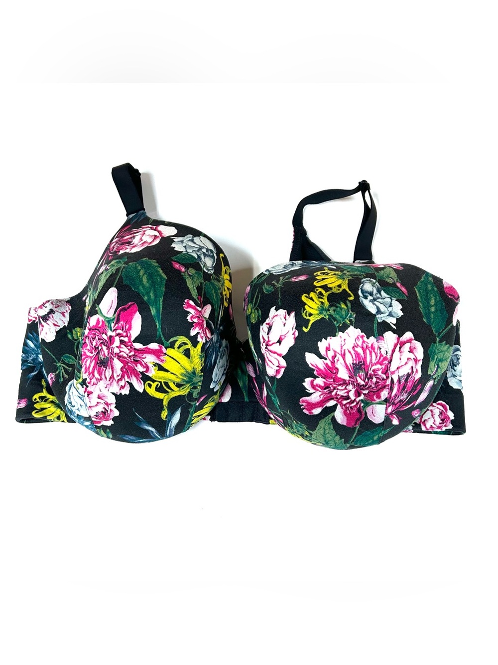 Cacique 42DDD Back Smoother Lightly Lined Full Coverage Bra Floral Black Pink